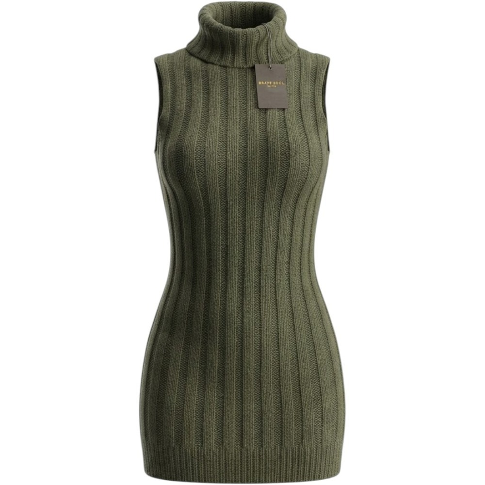 Brave Soul Sweater Dress Womens S Green New Sleeveless Turtleneck Ribbed Knit